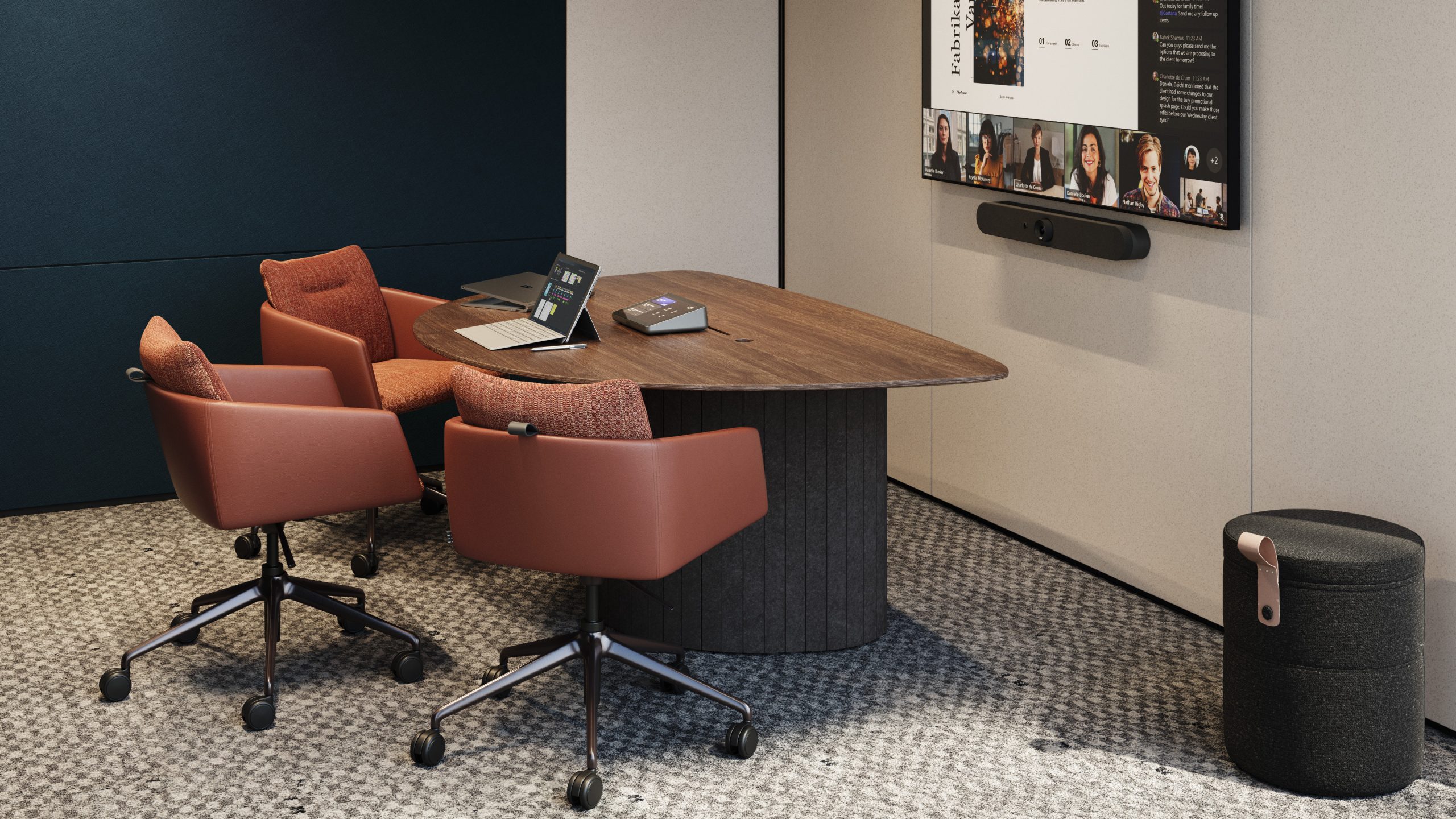 brown chairs and a desk in the office