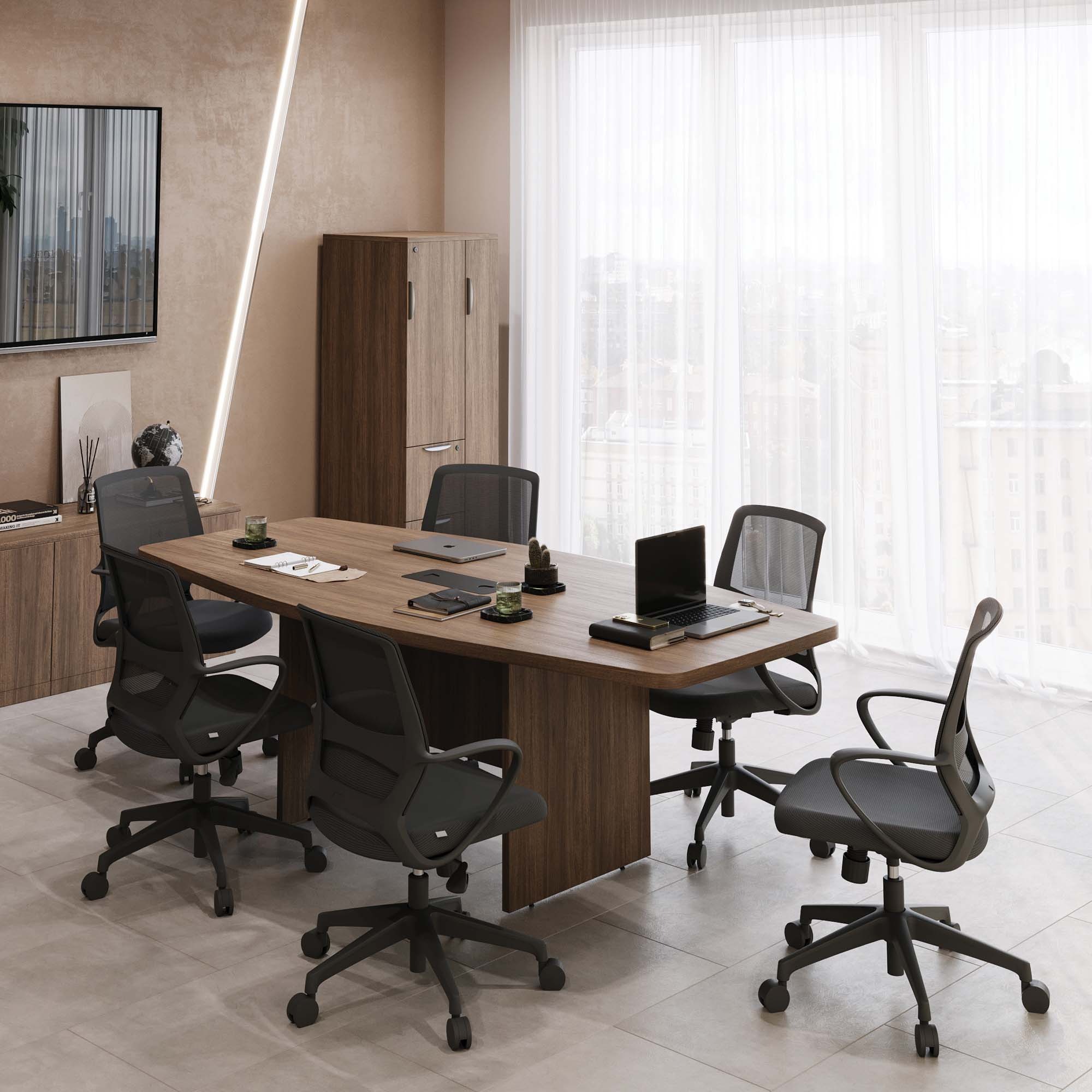 meeting room with a table, chairs and a huge window